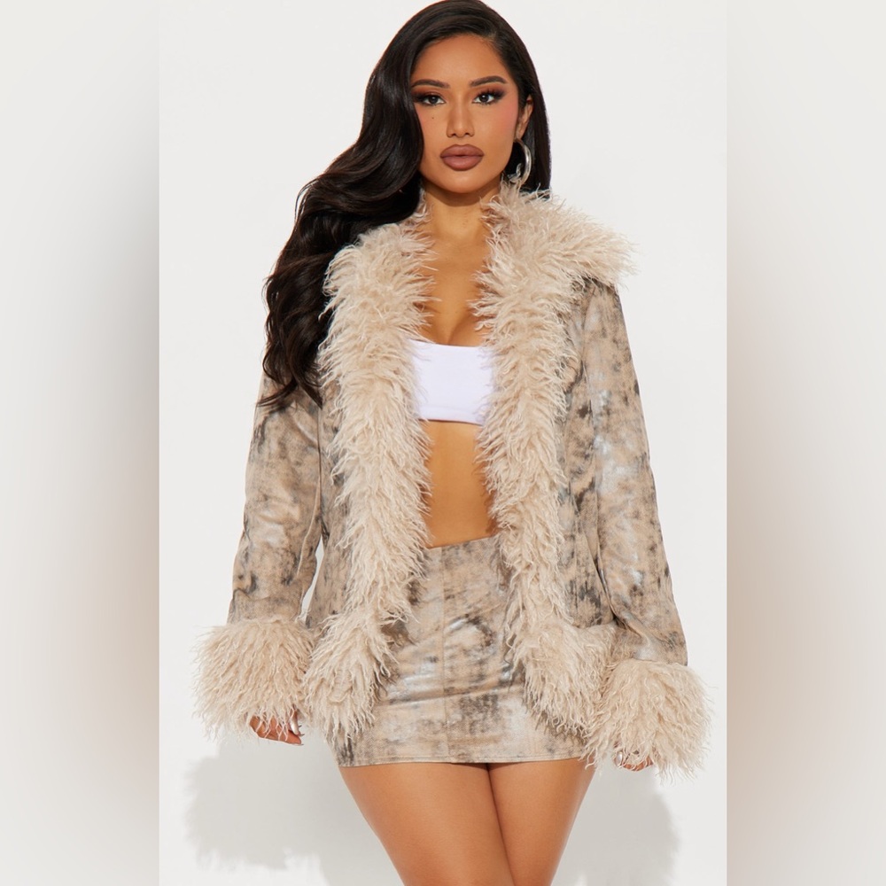 Fashion Nova Tan and Cream Skirt Set